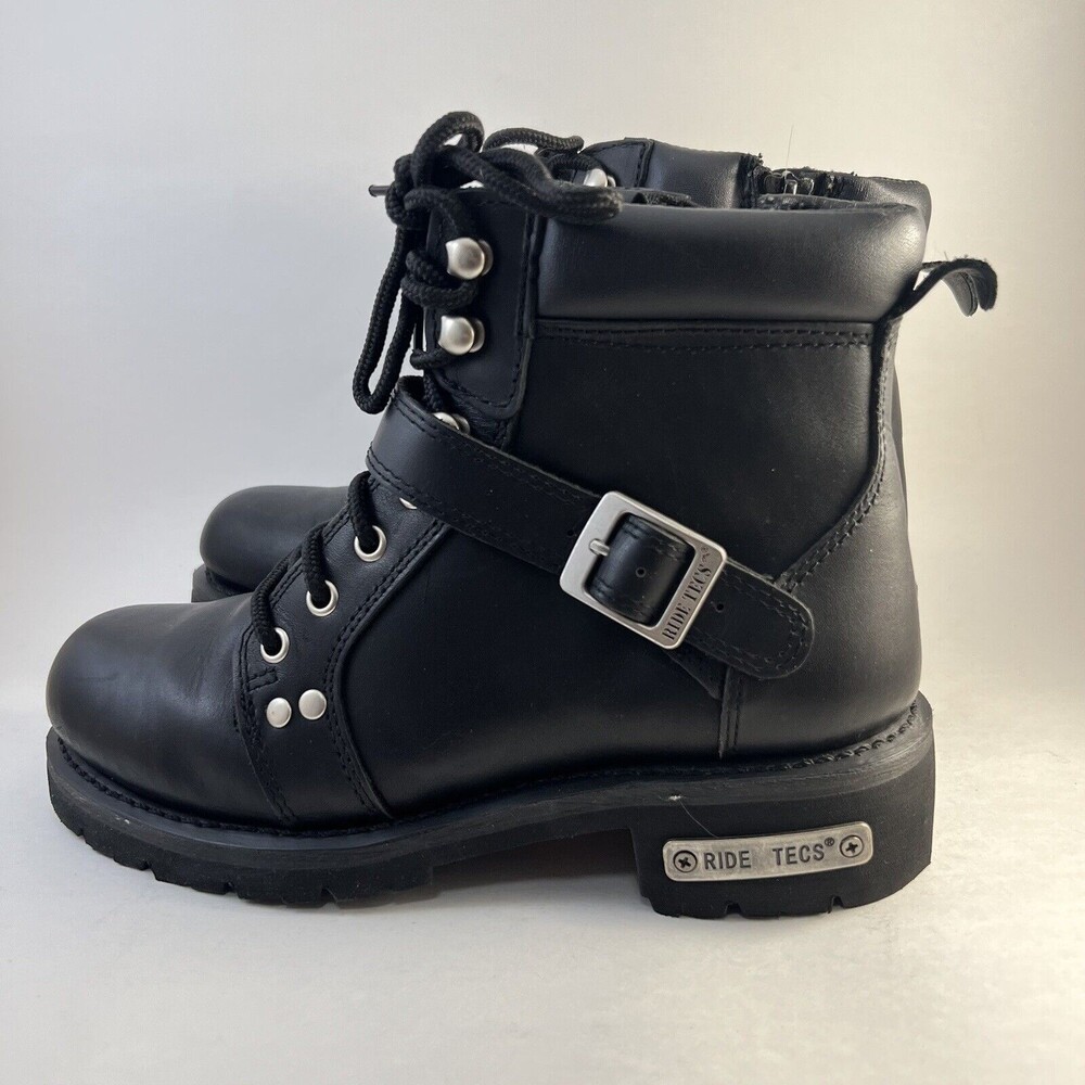 AdTec RideTec Motocrycle Ride Biker Leather Women's 6" Lace Zipper Boot Black